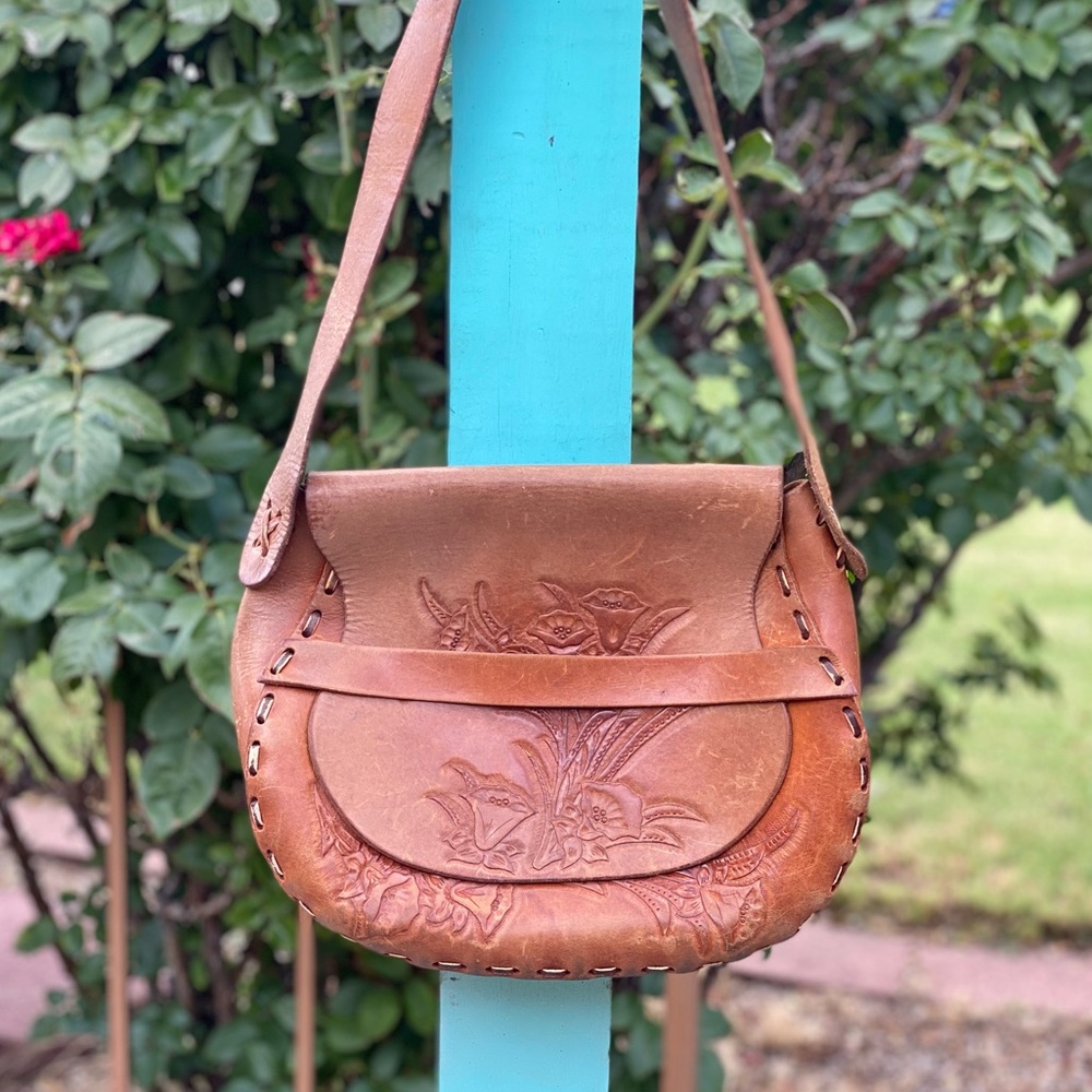 Handmade Leather Western Floral Shoulder Bag